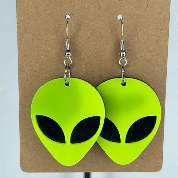 Neon Alien Earrings Cute Acrylic Fashion Jewelry - Picture 1 of 2